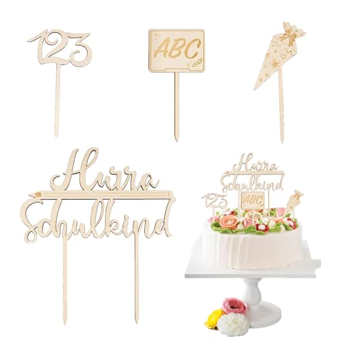 Tortendeko Einschulung, 4 Stk Regenbogen Schulanfang Cupcake Toppers, Hurra Schulkind Tortendeko, Kuchendeko Schulanfang, Schulkind Mädchen Junge Einschulung Geschenk von lafomukea