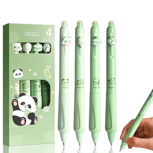 lafomukea 4 Stück Radierbarer Kugelschreiber, Themen Panda, Kugelschreiber mit Radiergummi, Erasable Pen Set, Tintenroller Radierbar, Einziehbare Tintenroller, Schul Bürobedarf (0,5 mm Blau) von lafomukea