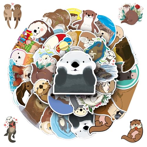 lafomukea 50 Stück Eurasian River Otter Aufkleber, Otter Sticker Set, Animal Aufkleber, Wasserfest, Vinyl Aufkleber für Sammelalbum Gepäck Graffiti Skateboard Scrapbook Laptop von lafomukea