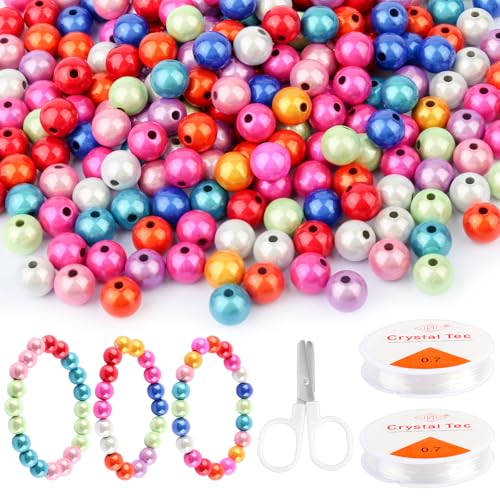 Etwa 250 Stück 8mm Magic Pearls, Rund Miracle Beads mit Elastischer Kordel und Kinderschere, Acryl Reflektierende Perlen für die Schmuckherstellung von lahnao