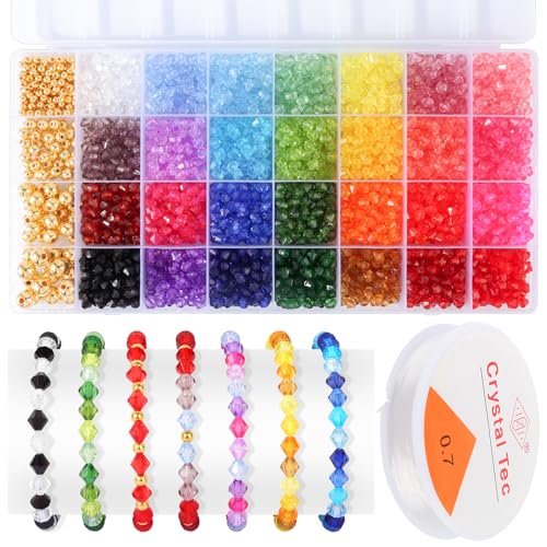 Kristall Facettierte Perlen Set, 6mm Doppelkegel Perlen, 29 Farben Facettierte Glasperlen, DIY Kristallperlen für Schmuck, Halsketten, Bastelarbeiten von lahnao