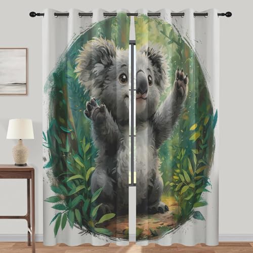 lajGalimau Süßer Koala Vorhänge, Gardinen mit Ösen, Anlage Cartoon Tier Vorhang Blickdicht, Schlafzimmer Wohnzimmer Thermovorhang, Verdunklungsvorhänge 2er Set, H 137 x B 117 cm von lajGalimau