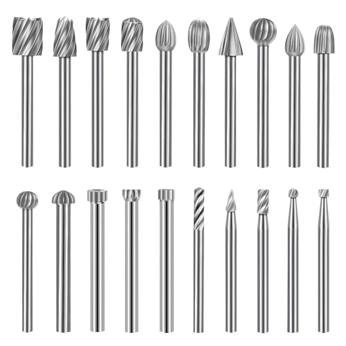 LALAGO 20 Stück HSS Fräser Drehfräser Set,Holzschnitzerei Fräser Bohrer Set, Frässtifte für Metall Dremel, Hartmetall Rotationsfräser Set für Holzbearbeitung Schnitzen Bohren von lalago