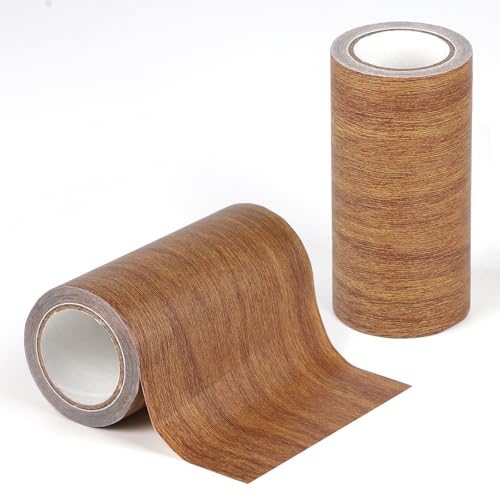 lalago Holzoptik Klebeband, 2 Rolle 15 cm x 4,57 m Realistische Holzmaserung Reparatur, Selbstklebend Holzmaserung Panzertape, Kratzer Reparatur für Weichsockelleiste, Türen, Wände, Möbel (Braun) von lalago