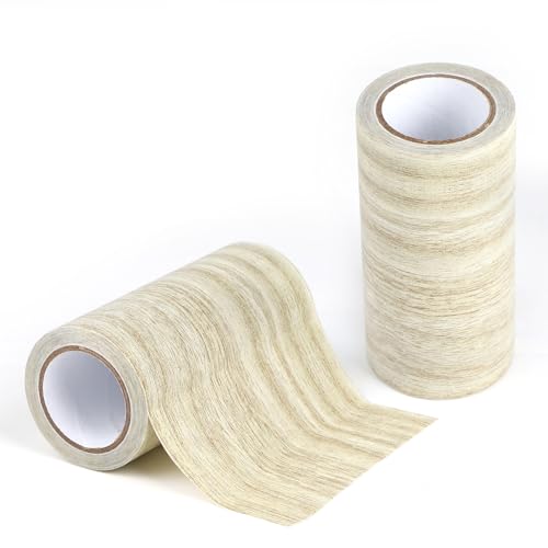 lalago Holzoptik Klebeband, 2 Rolle 15 cm x 4,57 m Realistische Holzmaserung Reparatur, Selbstklebend Holzmaserung Panzertape, Kratzer Reparatur für Weichsockelleiste, Türen, Wände, Möbel (Hellgrau) von lalago