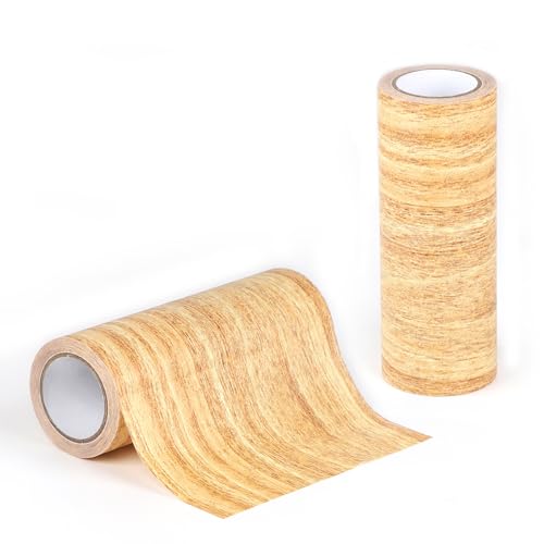 lalago Holzoptik Klebeband, 2 Rolle 15 cm x 4,57 m Realistische Holzmaserung Reparatur, Selbstklebend Holzmaserung Panzertape, Kratzer Reparatur für Weichsockelleiste Türen Wände Möbel (Gold Kamel) von lalago