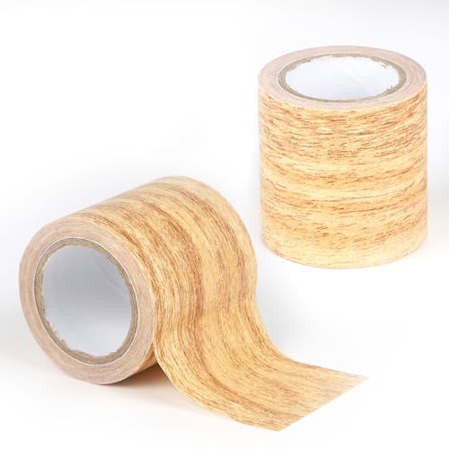 lalago Holzoptik Klebeband, 2 Rolle 5,7 cm x 4,57 m Realistische Holzmaserung Reparatur, Selbstklebend Holzmaserung Panzertape, Kratzer Reparatur für Weichsockelleiste Türen Wände Möbel (Gold Kamel) von lalago