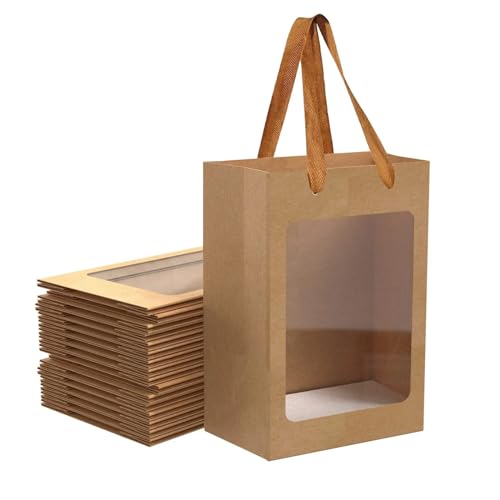 12 StüCk Braune PapiertüTen PapiertüTen Mit Fenster Kraftpapier GeschenktüTen GeschenktüTen Papier 25x18x13cm FüR Weihnachten,Bankett,Party,Lebensmittellagerung（Brown ） von landscape lights2K