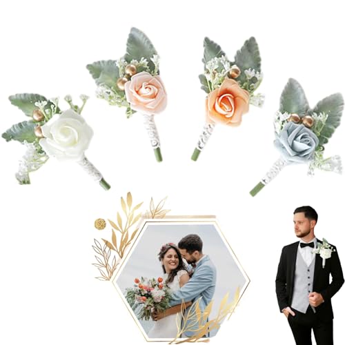 landscape lights2K 4 StüCk Ansteckblume Boutonniere Hochzeit Weiß Hochzeit Boutonniere Corsage Boutonniere BräUtigam Hochzeits ZubehöR FüR Hochzeiten Bankette JubiläUmsdaten von landscape lights2K