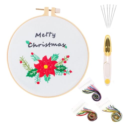 lanliflying Weihnachten Stickerei Anfänger Kit - Stickset Ornamente Weihnachten | Handgefertigtes Stickset, Weihnachtsmaterial Kit mit gestempeltem Stickmuster für Anfänger von lanliflying