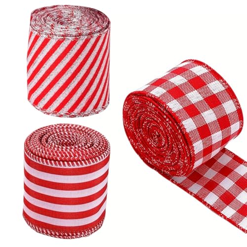 lanliflying Weihnachtsband mit Draht, 3 Rollen Juteband für Weihnachtsbäume, Weihnachts-Band, Weihnachtsbaum-Verpackung, Bastelbänder für Dekoration, 4,5 m pro Rolle von lanliflying