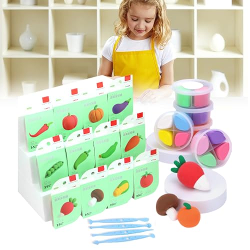 Air Dry Clay Kit for Kids, Neue Modelliermasse, Kinderknete, Fördert Fähigkeit von Kindern, Gegenstände und Kunsthandwerk zu Erkennen, für Kindergarten und Familienerziehung (Gemüse) von laocaf