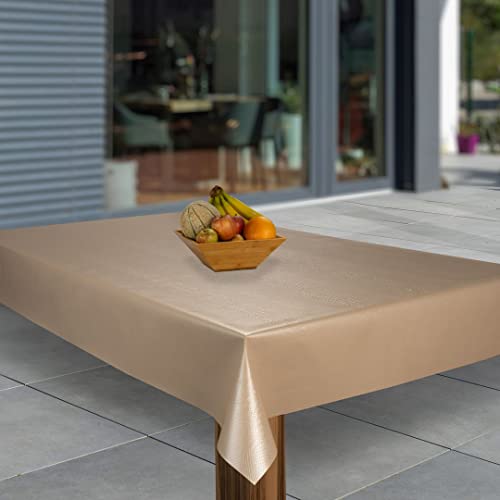 laro Wachstuch-Tischdecke Abwaschbar Garten-Tischdecke Wachstischdecke PVC Plastik-Tischdecken Eckig Meterware Wasserabweisend Abwischbar, Muster:Lederoptik Beige, Größe:140x400 von laro