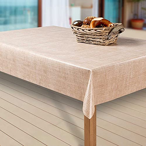 laro Wachstuch-Tischdecke Abwaschbar Garten-Tischdecke Wachstischdecke PVC Plastik-Tischdecken Eckig Meterware Wasserabweisend Abwischbar, Muster:Leinenoptik. beige, Größe:80-120 cm von laro