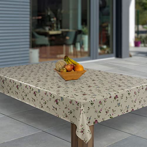 laro Wachstuch-Tischdecke Abwaschbar Garten-Tischdecke Wachstischdecke PVC Plastik-Tischdecken Eckig Meterware Wasserabweisend Abwischbar AP, Muster:Beige Blumen Sträucher, Größe:110x220 von laro