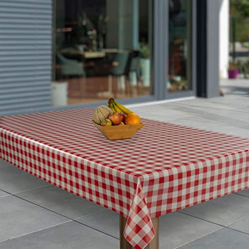 laro Wachstuch-Tischdecke Abwaschbar Garten-Tischdecke Wachstischdecke PVC Plastik-Tischdecken Eckig Meterware Wasserabweisend Abwischbar AP, Muster:Rot Weiß Karo, Größe:118x260 von laro