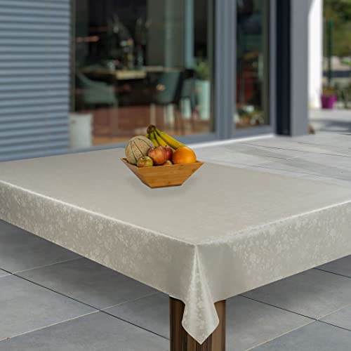 laro Wachstuch-Tischdecke Abwaschbar Garten-Tischdecke Wachstischdecke PVC Plastik-Tischdecken Eckig Meterware Wasserabweisend Abwischbar AQ, Muster:Beige geprägt Metallic, Größe:100x140 von laro