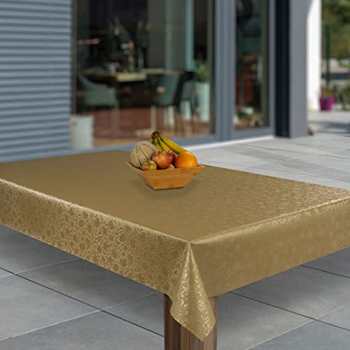 laro Wachstuch-Tischdecke Abwaschbar Garten-Tischdecke Wachstischdecke PVC Plastik-Tischdecken Eckig Meterware Wasserabweisend Abwischbar AQ, Muster:Gold geprägt, Größe:100x140 von laro