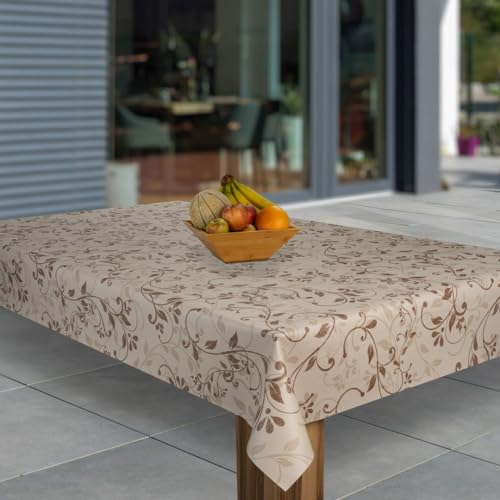 laro Wachstuch-Tischdecke Abwaschbar Garten-Tischdecke Wachstischdecke PVC Plastik-Tischdecken Eckig Meterware Wasserabweisend Abwischbar G03, Muster:Ranken Beige Braun Bronzen, Größe:140x400 von laro