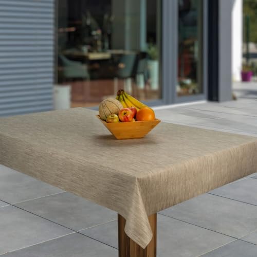 laro Wachstuch-Tischdecke Abwaschbar Garten-Tischdecke Wachstischdecke PVC Plastik-Tischdecken Eckig Meterware Wasserabweisend Abwischbar GAE, Muster:Leinenoptik Beige Braun, Größe:130x220 von laro