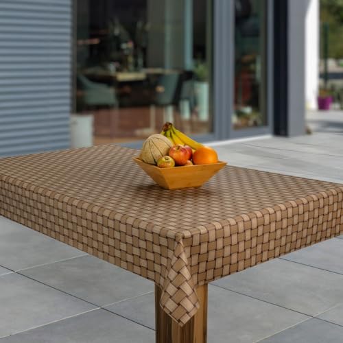 laro Wachstuch-Tischdecke Abwaschbar Garten-Tischdecke Wachstischdecke PVC Plastik-Tischdecken Eckig Meterware Wasserabweisend Abwischbar GAE, Muster:Rattan Braun Beige, Größe:140x260 von laro