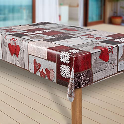 laro Wachstuch-Tischdecke Sterne Weihnachten Weihnachts-Motive PVC Wachstischdecke Eckig Meterware Wasserabweisend Abwischbar |20|, Muster:Schneeflocken weinrot, Größe:140x220 cm von laro