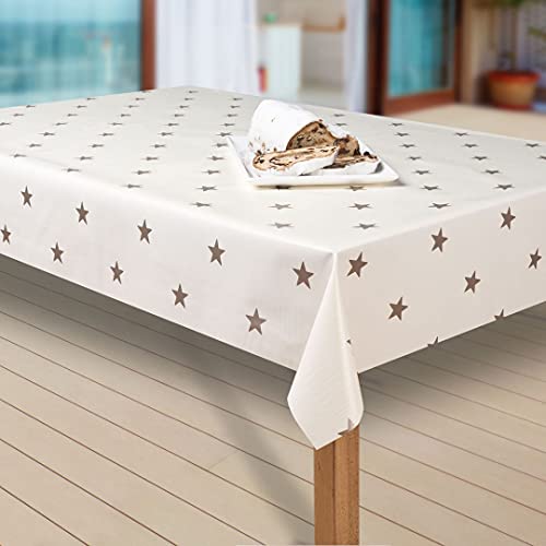 laro Wachstuch-Tischdecke Sterne Weihnachten Weihnachts-Motive PVC Wachstischdecke Eckig Meterware Wasserabweisend Abwischbar |20|, Muster:Sterne Creme-Gold, Größe:100x180 cm von laro