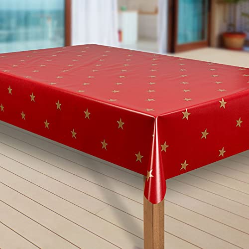 laro Wachstuch-Tischdecke Sterne Weihnachten Weihnachts-Motive PVC Wachstischdecke Eckig Meterware Wasserabweisend Abwischbar |20|, Muster:Sterne rot-Gold, Größe:90x120 cm von laro