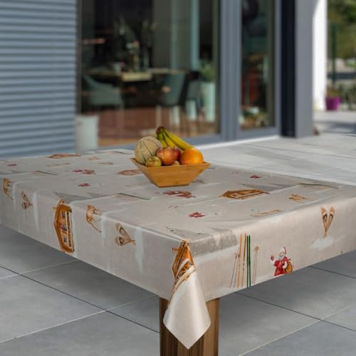 laro Wachstuch-Tischdecke Sterne Weihnachten Weihnachts-Motive PVC Wachstischdecke Eckig Meterware Wasserabweisend Abwischbar |20|, Muster:Weihnachten Haus Blume Beige, Größe:130x200 von laro