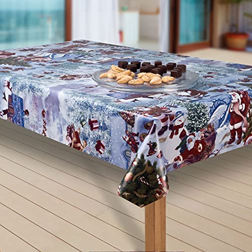 laro Wachstuch-Tischdecke Sterne Weihnachten Weihnachts-Motive PVC Wachstischdecke Eckig Meterware Wasserabweisend Abwischbar |20|, Muster:Weihnachtsmann blau, Größe:100x130 cm von laro