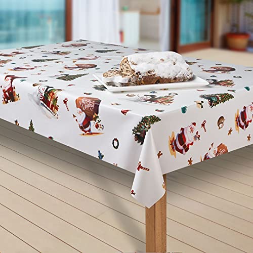 laro Wachstuch-Tischdecke Sterne Weihnachten Weihnachts-Motive PVC Wachstischdecke Eckig Meterware Wasserabweisend Abwischbar |20|, Muster:Weihnachtsmann weiß, Größe:80x120 cm von laro