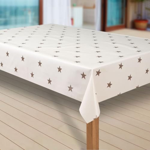 laro Wachstuch-Tischdecke Sterne Weihnachten Weihnachts-Motive PVC Wachstischdecke Eckig Meterware Wasserabweisend Abwischbar GAL, Muster:Sterne Creme-Gold, Größe:100x140 cm von laro