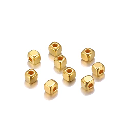 500 Stück 3 mm Würfel-Abstandshalter Perlen für die Schmuckherstellung, Legierung, Abstandhalter, Perlen, quadratische Abstandshalter, Perlen für DIY, Handwerk, Armband, Halskette, 1.5 mm Loch, Gold von lasenersm