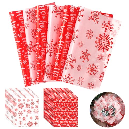 100stk Wachspapier Weihnachtlich, 2 Stile 20x25cm Schneeflocken Wachspapier Fettdichtes Geschenkpapier Weihnachts Lebenasmittel Verpackungspapier für Lebensmittel in der Küche(Rot) von lasuroa