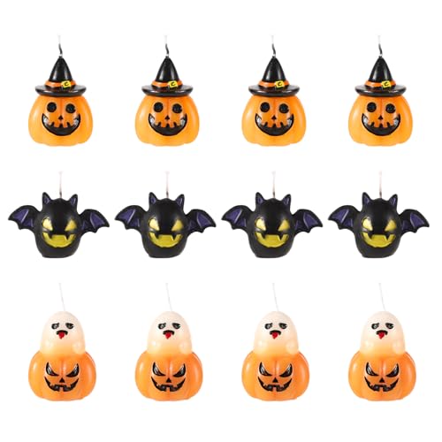 12 Stück Halloween Kerzen, Süß, Kürbis Kerzen Gruselig Geister Kerzen Fledermauskerzen Duftkerzen aus Wachs für Halloween Partygeschenk Zuhause Zimmer Tisch Dekor von lasuroa