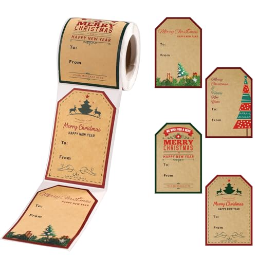 120stk Geschenke Aufkleber Weihnachten, Weihnachtsgeschenkanhänger Selbstklebende Aufkleber zum Beschriften Geschenke Personalisierte Geschenke Aufkleber für Weihnachtsgeschenke(Retro-Stil) von lasuroa