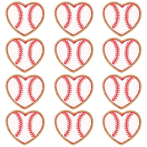 12stk Baseball aufnäher mit Herzmotiv, 6,5x7,2cm Chenille-Baseball-Flicken-Patches Bestickte Baseball-Applikation Baseball-Aufbügler für Hüte Kleidung Dekorative DIY-Kleidungsreparatur von lasuroa
