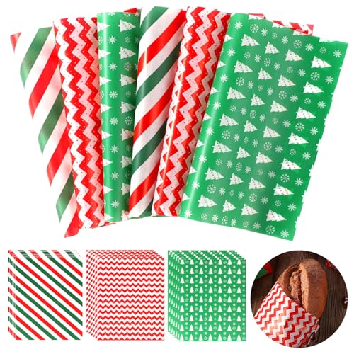 150stk Wachspapier Weihnachtlich, 3 Stile 25x20cm Fettdichtes Geschenkpapier Lebenasmittel Verpackungspapier Wachspapier für Lebensmittel für Lebensmittel in der Küche(Rot und Grün) von lasuroa