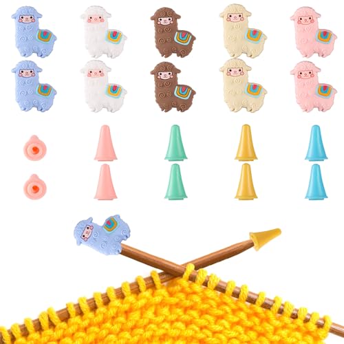 20 Stück Stricknadelstopper, 10 Alpaka und 10 Konische Stricknadelspitzenstopper Stricknadelspitzenschutz Maschenstopper für Größere Stricknadeln von lasuroa