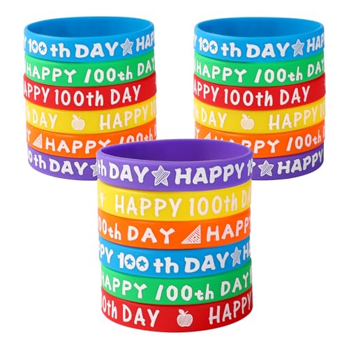 36stk Armbänder zum 100th Schultag, Bunte Silikonarmbänder Schülergeschenk zum 100th Schultag für Schulpartyzubehör Belohnungen für Schüler von lasuroa