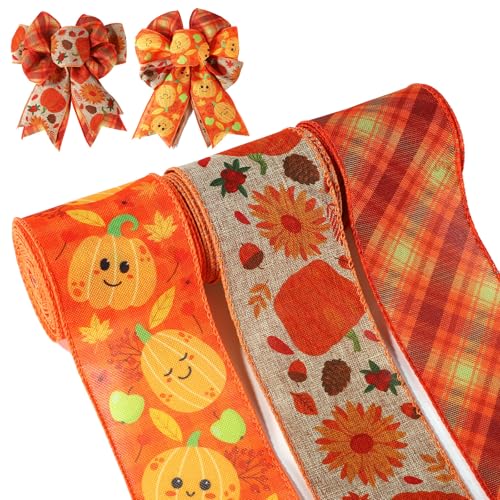 3stk Schleifenband Herbst, 5,49m Geschenkband Herbst Set Herbst Dekoband Thanksgiving Dekoband für Thanksgiving Kranzschleifenherstellung Geschenkverpackung DIY-Basteln von lasuroa