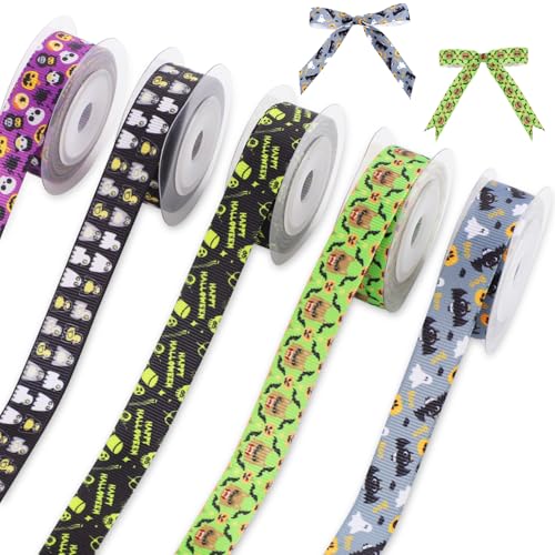 5 Rollen halloween geschenkband, Halloween-Band Gesamtlänge 4,5 m Halloween-Band-Set Halloween-Ripsband Geschenkband für Halloween-Partyzubehör von lasuroa