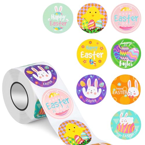 500 Stück Ostern Sticker für Kinder, 3,8cm Niedliche Hasen-Aufkleber Rolle Frohe Ostern-Aufkleber für Scrapbooking Umschläge Basteln Karten Geschenke Partygeschenke Dekorationen (Kaninchen) von lasuroa