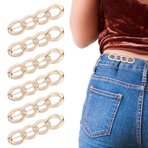 6 Stück Jeans Knopfnadeln, Verstellbare Taillenknöpfe Abnehmbarer Hosen Taillenspanner Kein Nähen Erforderlich Knopfversteller für Lose Jeans (Gold) von lasuroa