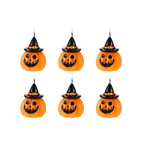 6 Stück Kürbis Kerzen, Halloween Kerzen Süß Kürbis Geistergesicht mit Hexenhut Halloween-Dekoration Wachs Mini-Kerzen Geschenk für Herbst Halloween Heimparty Tisch Schlafzimmer Dekor von lasuroa