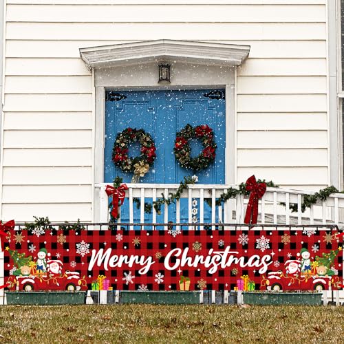 Frohe Weihnachten Banner, Großes Frohe Weihnachten Banner Rotes Büffelkaro Hofschild Banner Weihnachtsdekorationen für Hof Garten Veranda Rasen von lasuroa