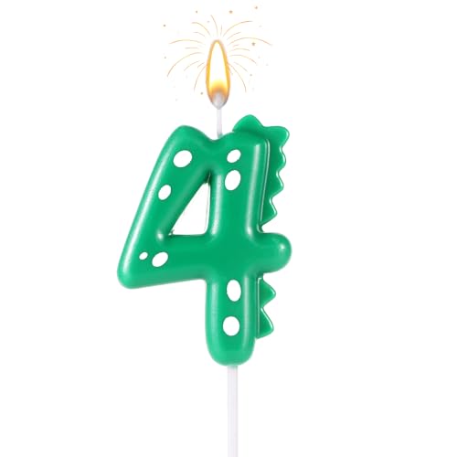 Geburtstag Zahlen Kerzen, 14cm Niedlich Dinosaurier Kerze Happy Birthday-Kuchenaufsatz Dekorationen für Jungen Mädchen Kinder Erwachsene Dino-Themenparty Jubiläum Feier Zubehör (Zahl 4) von lasuroa