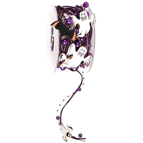 Halloween Bänder zum Basteln, 5m Geist Fledermaus Lila Halloweenband Halloween Geschenkband Kreativ Perlenband zum Verpacken von Geschenken Halloweenparty Dekorationen von lasuroa