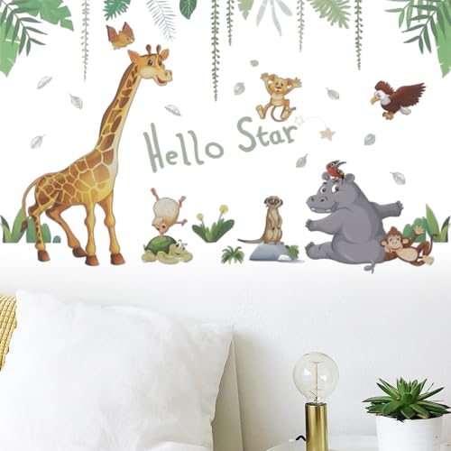 Wandtattoos Tiere, Niedliche Waldtiere Wandtattoos Kinderzimmer Tiere Wald Wanddekoration Waldtiere Aufkleber Cartoon Giraffe Nilpferd Affe für Schlafzimmer Spielzimmer Dekor von lasuroa