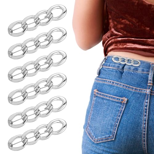 6 Stück Jeans Knopfnadeln, Verstellbare Taillenknöpfe Abnehmbarer Hosen Taillenspanner Kein Nähen Erforderlich Knopfversteller für Lose Jeans (Silber) von lasuroa